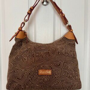 Dooney & Bourke Large Shoulder Bag Purse Brown Canvas with Tan Leather